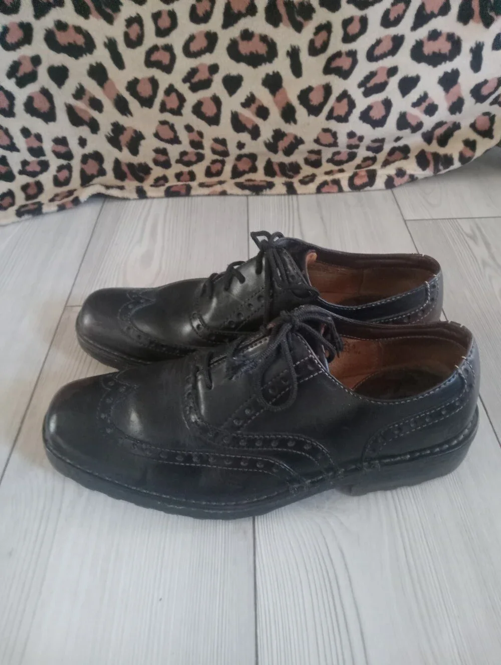 Men's Black Leather Born Oxfords Classic Wingtip Chunky Shoes